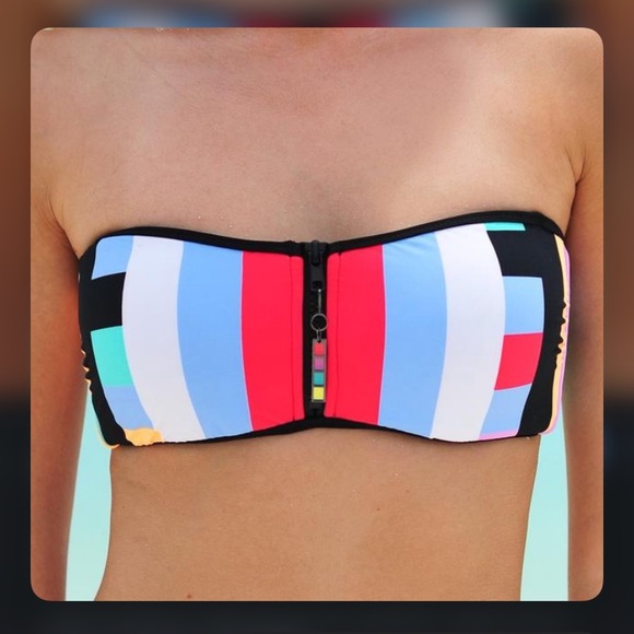 Seafolly Australia band wave zip front bandeau bikini top - Picture 2 of 11